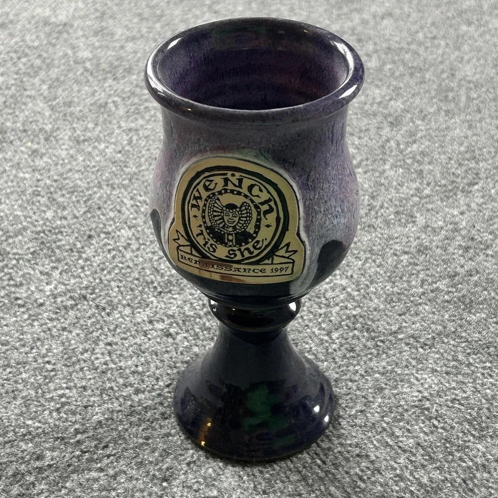 Vintage Stoneware Wench Renaissance 1997 Purple Goblet Chalice Cup‎ Minnesota